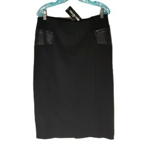 NWT Wendy Williams Sz 16 Knee Length Skirt Lined Black Faux Leather Pockets